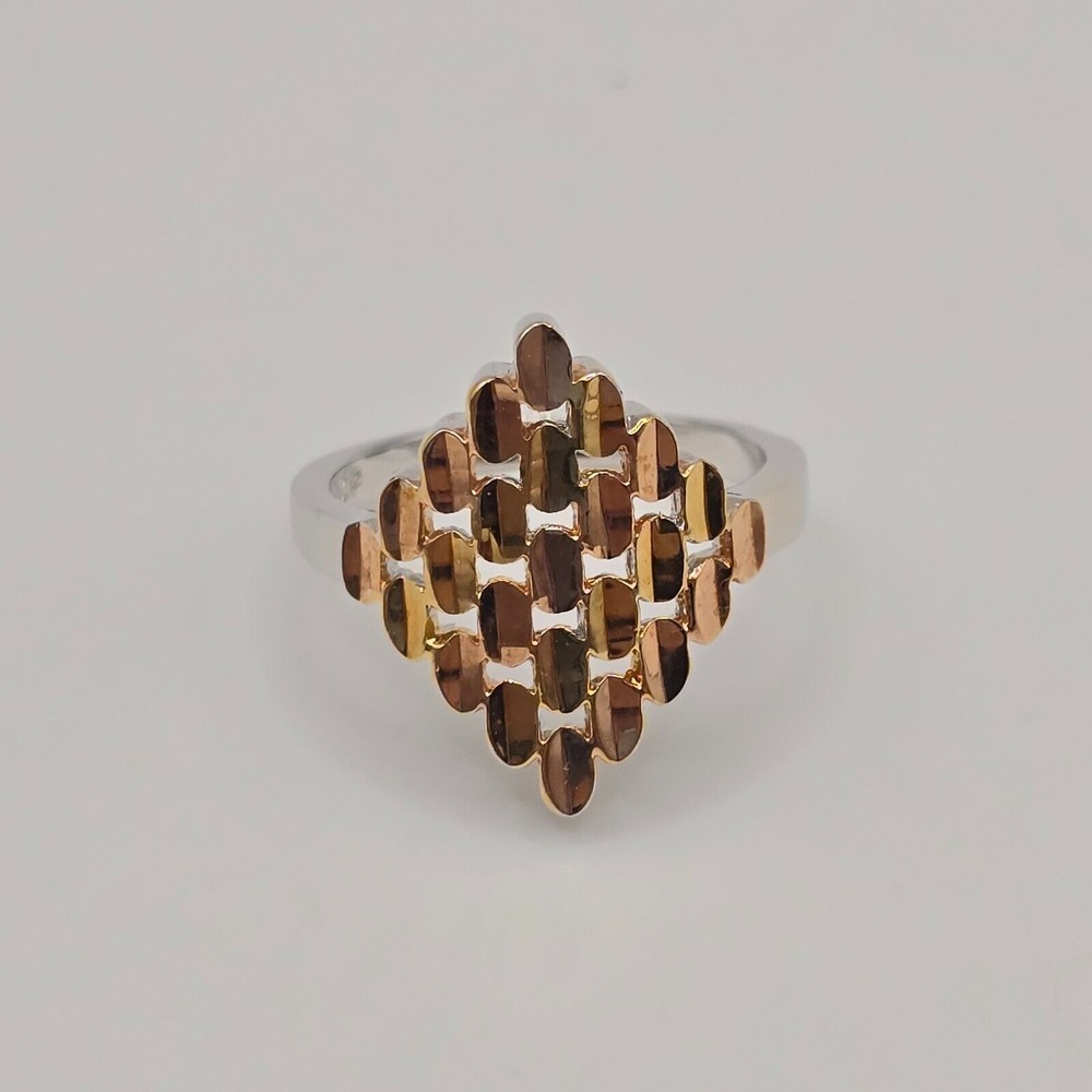 Geometric Diamond Ring Womens Size 8 Gold Silver Tone Modern Minimalist‎